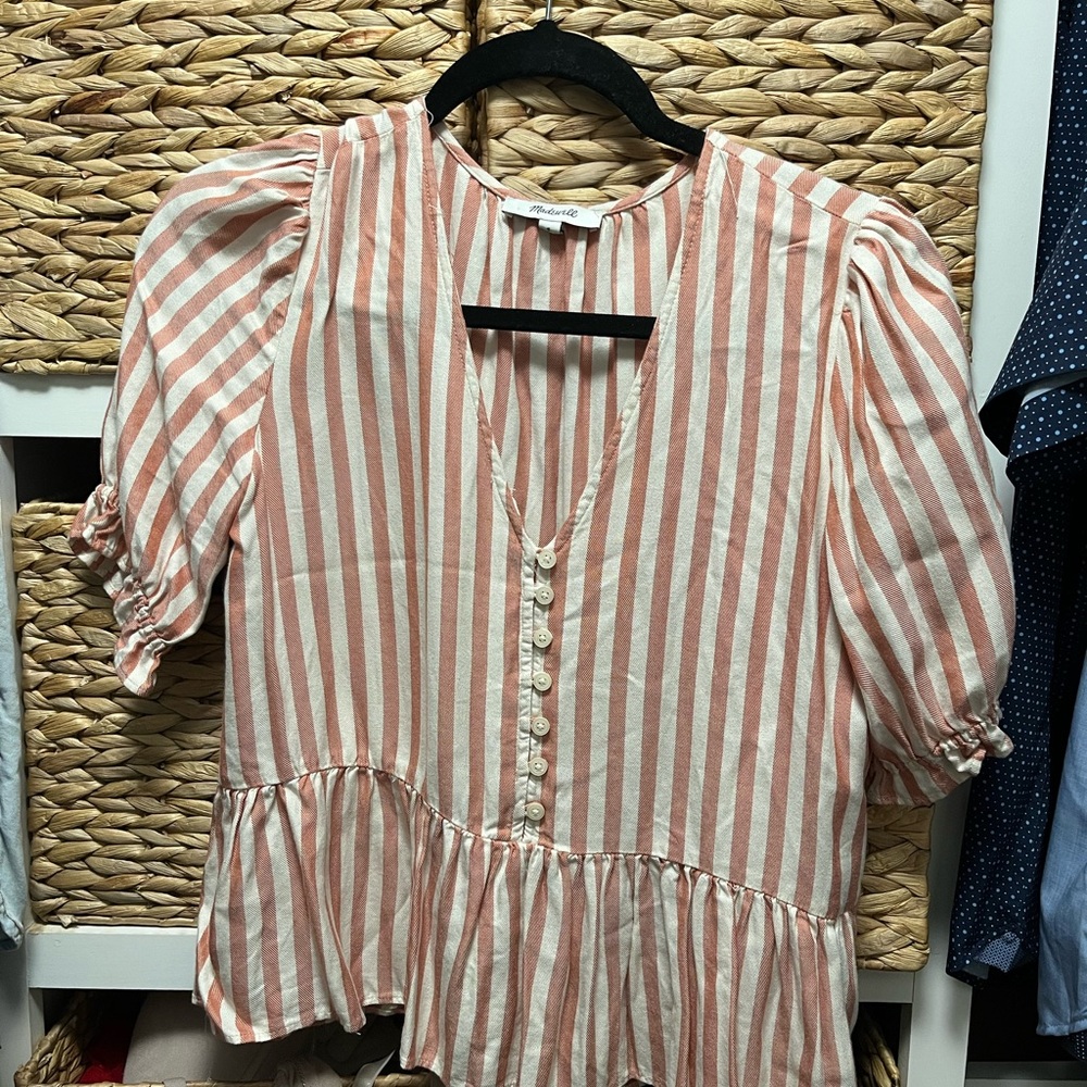 Madewell Pink and White Striped Blouse